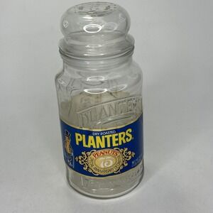 1981 Planters Peanuts 75th Anniversary Glass Jar Lid & Label Mr Peanut Canister